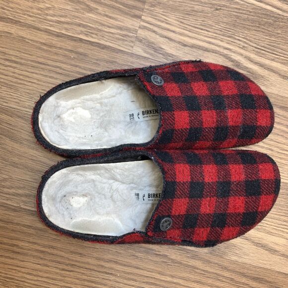 Birkenstock Zermatt Red Plaid Felt/Wool Slipper 38 US Women's Size 7 - Picture 10 of 10